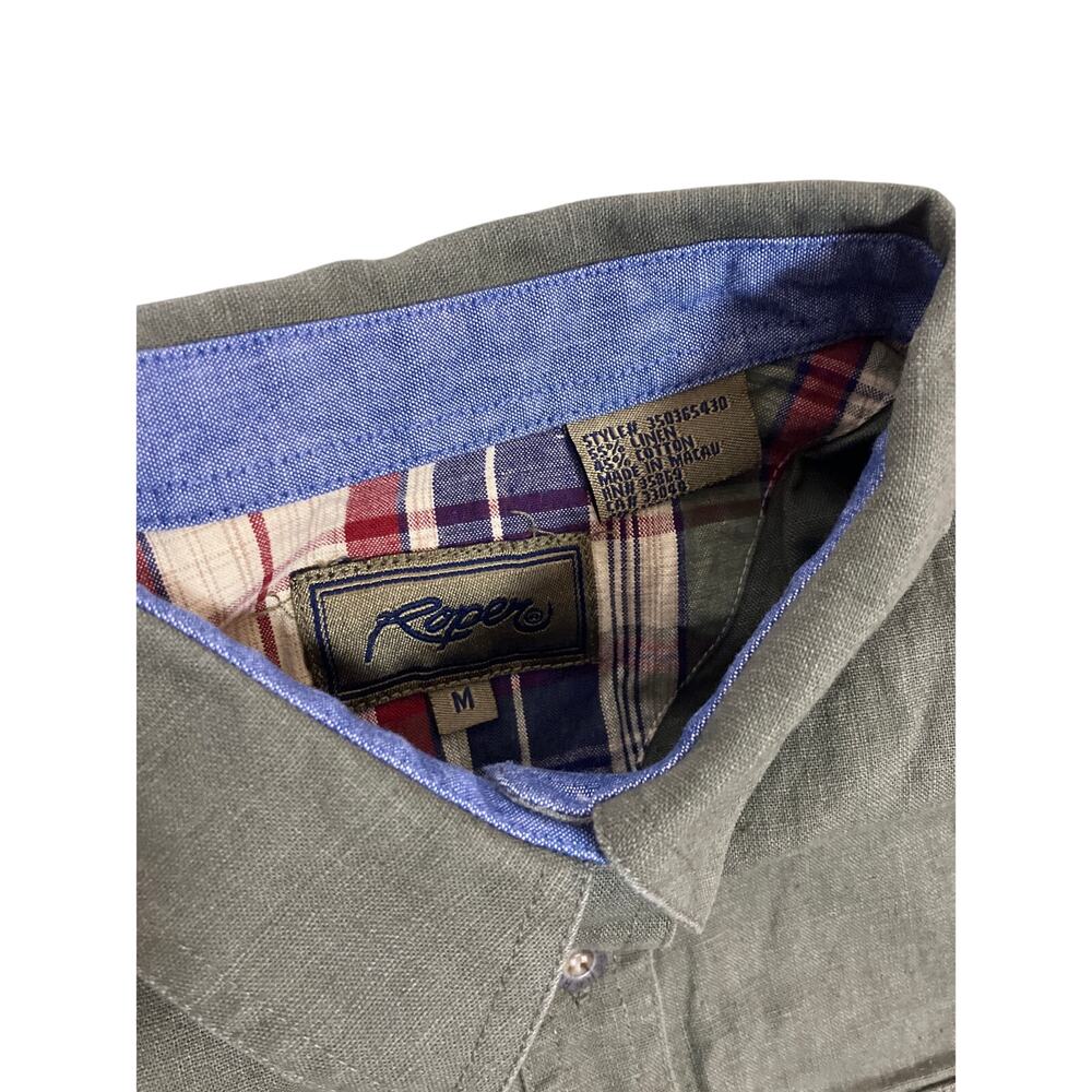 Vintage Roper Dark‎ Green Linen Cotton Button Down Shirt Women’s Medium Western - Picture 2 of 4